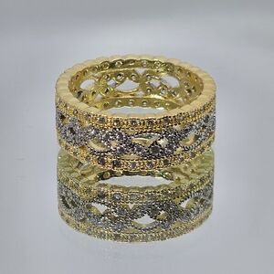 Gold and Silver Tone  with Crystal Accent Ring